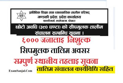 Free Skill Full & Technical Skill Training Notice By CTEVT & Gandaki Province for All Local Level.