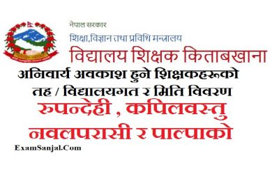 Mandatory Leave Vacation Teacher Details (Aniwarya Abakash Shikshak) Details of Rupandehi, Nawalparasi, Kapilvastu & Palpa