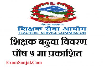 Shikshak Badhuwa Teacher Promotion Update List published by Teacher Service Commission.