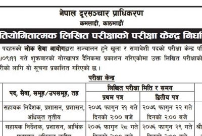 Nepal Telecommunication Authority published Exam Center of Various post and level (NTC Exam Center)