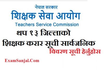 Teacher Karar List ( Shikshak Karar Suchi) Contract Teacher list by Teacher Service Commission