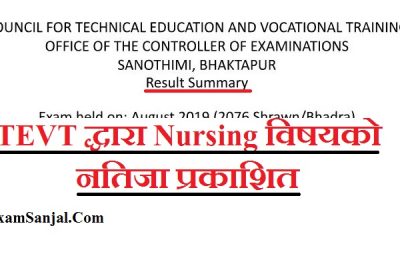 Result of Nursing 2nd Year exam held on 2076 Shrawan/Bhadra by CTEVT ( CTEVT Nursing Result)