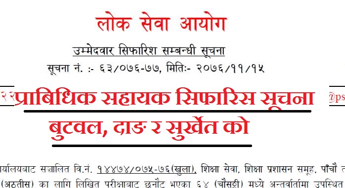 Prabidhik Sahayak ( Pra Sa) Final Result & Appointment notice by Lok Sewa Aayog (Pra Sa result)