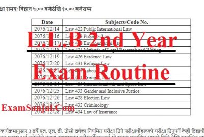 3 Yrs LLB second Year Exam Routine (Exam Schedule: 3 Years LLB 2nd Year (Regular) – 2076