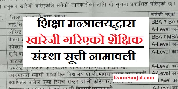 Permission Cancelled/ denied College List by Government of Nepal ( Kharej College)