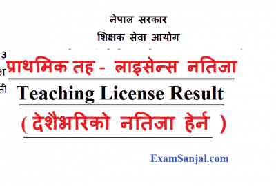 Primary Level Teaching License Result by TSC shikshak sewa