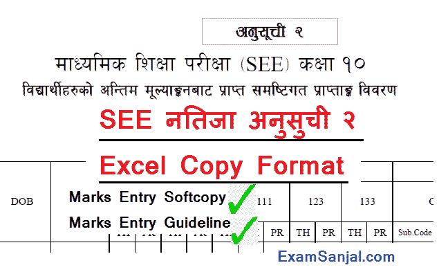 SEE Result Marks Entry Online Excel Copy with Anusuchi 2