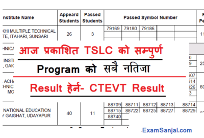 TSLC Result published by CTEVT Back paper & Regular