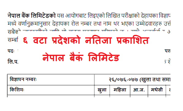 Nepal Bank Limited Vacancy Result Published Assistant Level