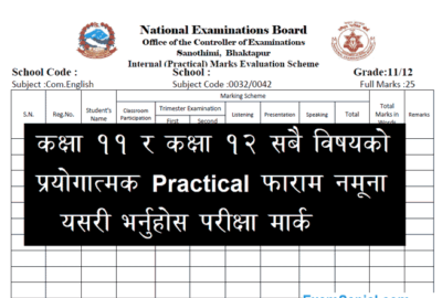 Class 11 Class 12 Practical Marks Form Exam Guideline NEB