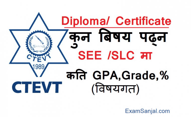 How much Grade or GPA needs in SEE for CTEVT Program - Exam Sanjal
