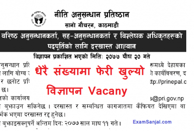Policy Research Institute Job Vacancy Notice in various posts Niti Anusandhan