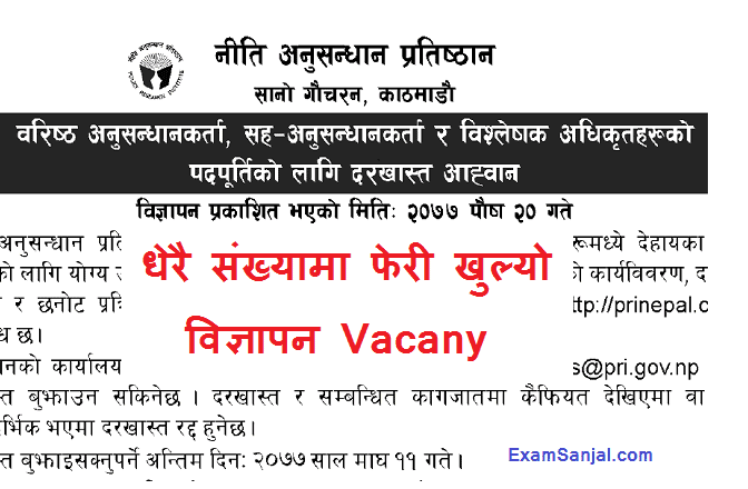 Policy Research Institute Job Vacancy Notice in various posts Niti Anusandhan