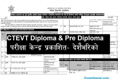 CTEVT Diploma Level & Pre Diploma TSLC Entrance Exam center details All Nepal