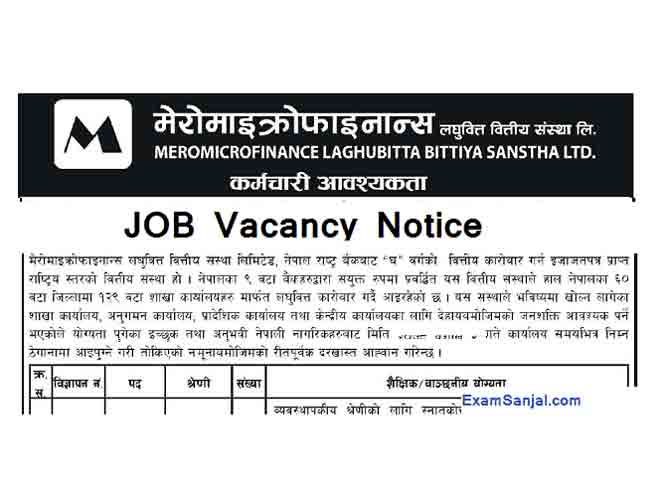 Mero Microfinance Laghubitta Job Vacancy Notice Bittiya Job
