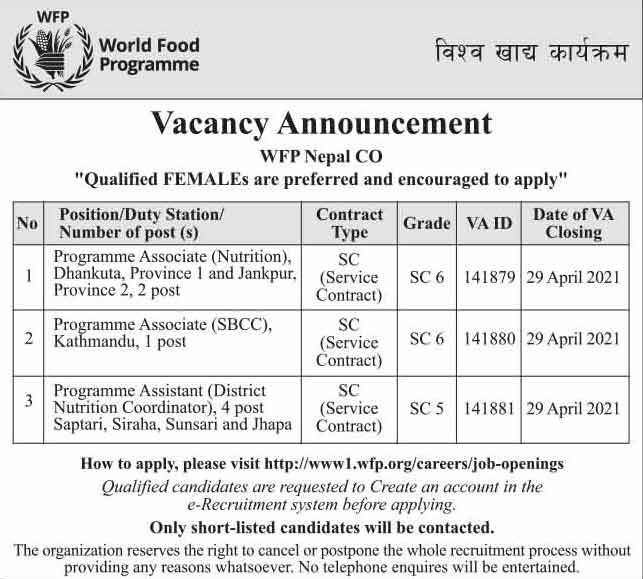 World Food Programme WFP Job Vacancy Notice Exam Sanjal