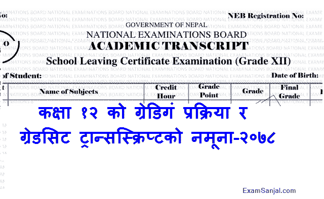 Class 12 Model Transcript Gradesheet Marksheet Sample NEB Pariksha Board