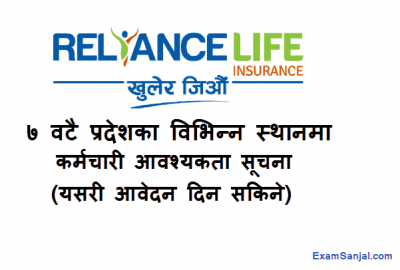 Reliance Life Insurance Job Vacancy Notice in Various Posts