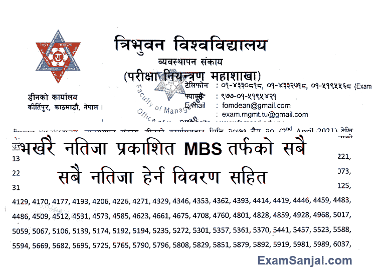 MBS First Semester Result published by T.U. (MBS first Semester Result)