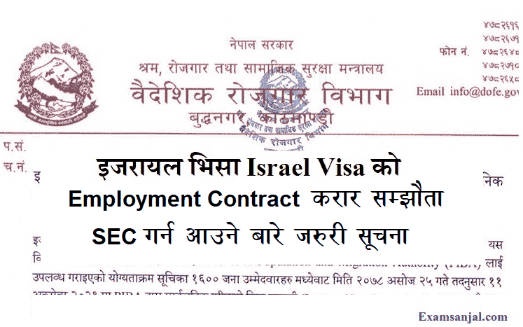 Israel Working Visa Employment Standard Contract Application Open SEC Israel Care Giver