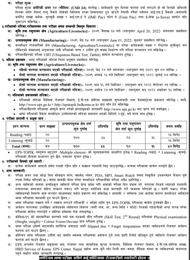 EPS Korea Language Exam Application Open Nepal Korea EPS Exam Exam Sanjal
