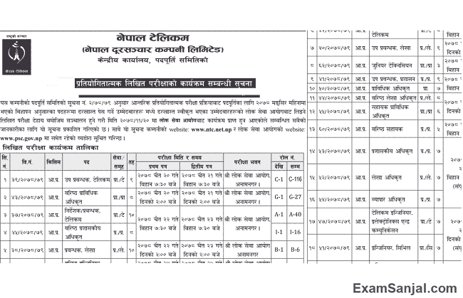 NTC Nepal Telecom Job Vacancy Exam Routine Center NTC Doorsanchar