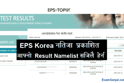 EPS Korea Result Check EPS TOPIK Nepal Result Name Lists