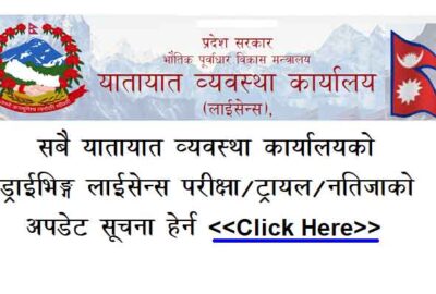 Yatayat Office Chabahil Butwal All Driving License Written exam result list Driving license Result
