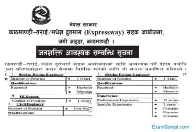 Kathmandu Terai Fastrack Drutmarg expressway Project Job Vacancy Apply
