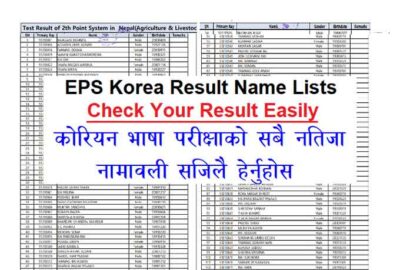EPS Korea Result Name Lists Agriculture Krishi Production Utpadan EPS result