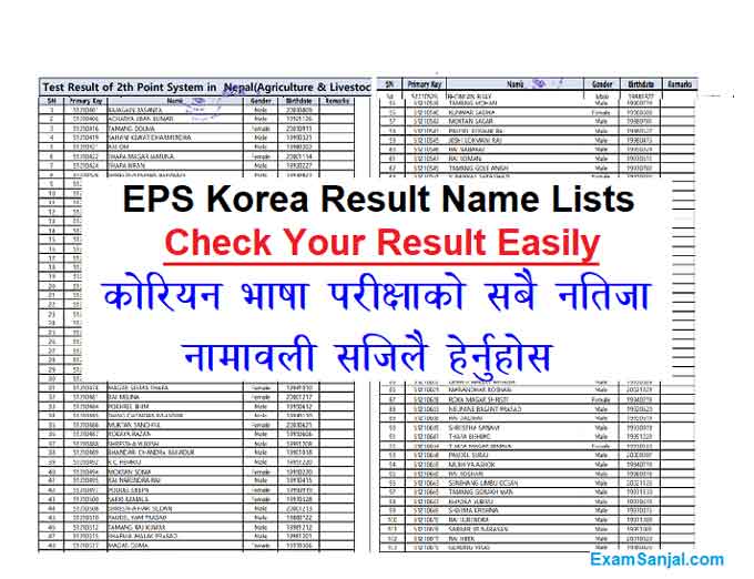 EPS Korea Result Name Lists Agriculture Krishi Production Utpadan EPS result