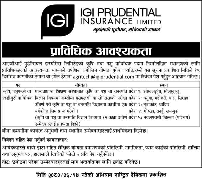 IGI Prudential Insurance Job Vacancy Apply Insurance Bima Jobs Nepal