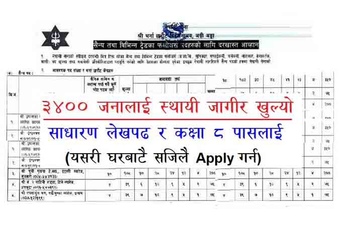 Nepal Army Sena Job Vacancy Trade Followers Bakasi Suchikar Cleaner Sahayog Jobs