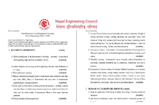 Nepal Engineering Council License Exam Syllabus Survey Engineering Name Register License