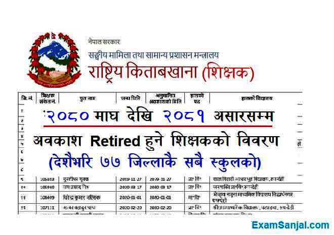 Retired School Teacher Name List 2080 2081 Detail Aniwarya Abakash Shikshak Name